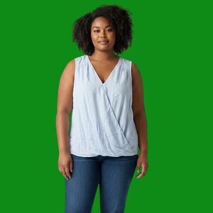 Gibson Light Blue Sleeveless Surplice Wrap V-Neck Rayon Blouse 1X Flowy Boho NEW